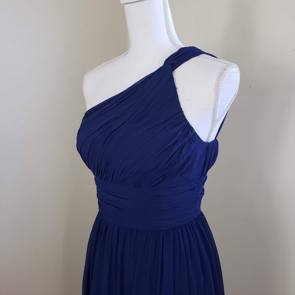 Donna Morgan Rachel Chiffon One Shoulder Formal Dress Midnight Blue Size 2 - Picture 8 of 12